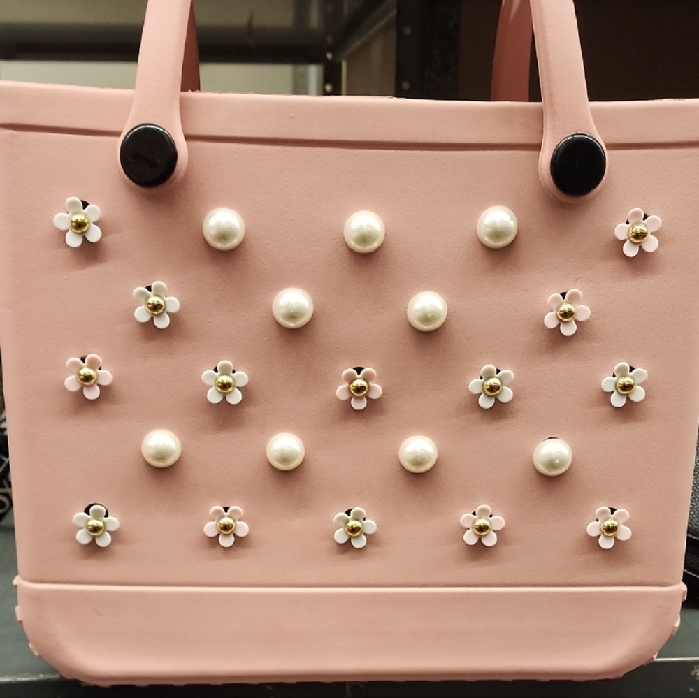 Pink Floral Embellished Tote Bag